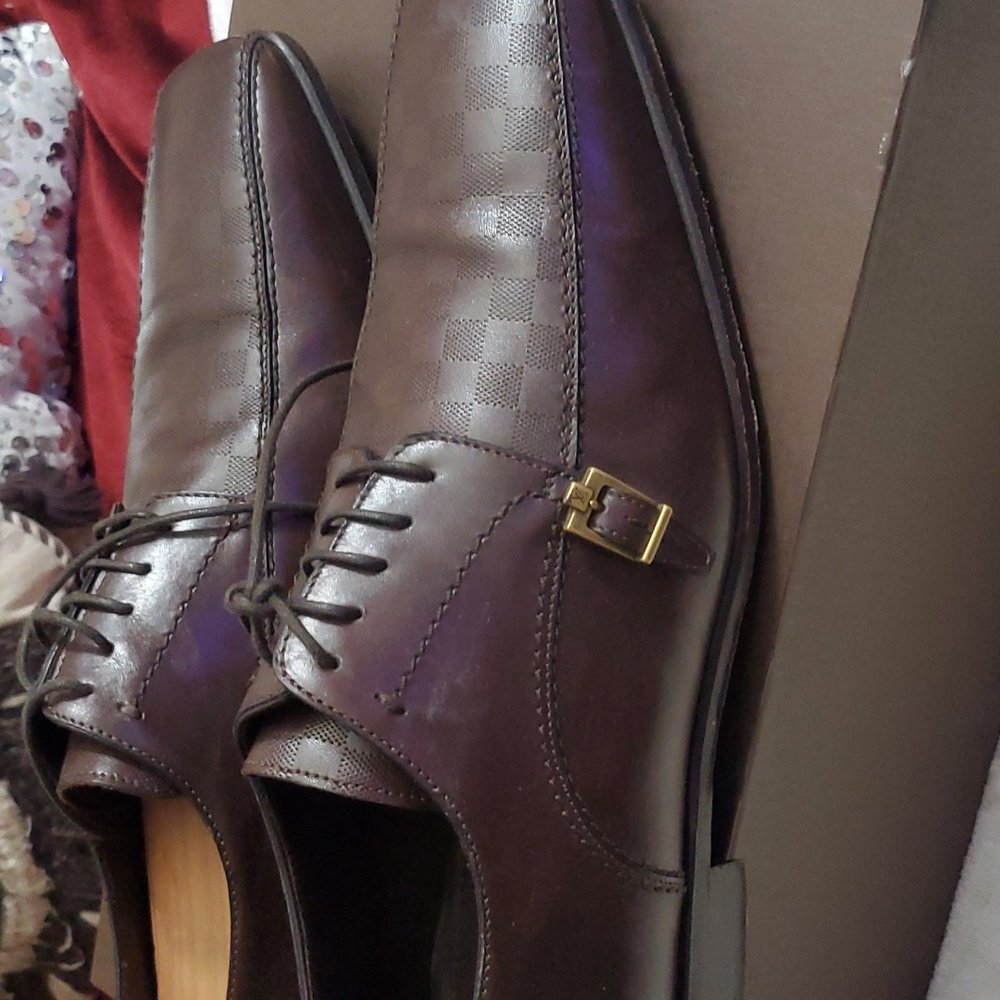 Louis Vuitton Mens Shoes Brown Leather Lace Up Derby 8 1/2